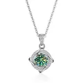 Elegant S925 sterling silver necklace with a square twisted halo and green moissanite pendant - Teal