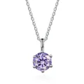 Macro view of purple round moissanite pendant with classic six-prong setting on silver chain - 1 Carat (6.5mm) / Light Purple