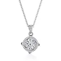 Detailed view of sterling silver moissanite pendant with halo setting and micro-pave diamonds - White