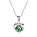Collar con colgante de corazón en plata y moissanita verde brillante con cadena tipo O - 1 quilate, 6,5 mm / Verde azulado
