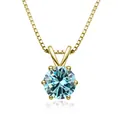 Collana in argento S925 dorato con moissanite azzurra incastonata in sei griffe classiche - 1 Carato 6,5mm / Blu (Collana d'Oro)