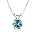 Elegante collana in argento S925 con moissanite azzurra incastonata a sei griffe - 1 Carato 6,5mm / Blu