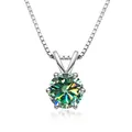 Collana classica in argento S925 con moissanite verde a sei griffe e catena box - 1 Carato 6,5mm / Teal