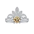 Macro view of crown ring with champagne moissanite and pave stones in 925 silver - Light Yellow