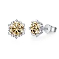 S925 silver champagne moissanite earrings with snowflake heart-shaped six-prong setting - 6.5mm*2 / Snowflake Heart Claw Moissanite Stud Earrings / Light Yellow