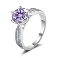 Detailed side view of S925 silver ring with 1ct purple gemstone and hollow pavé band - Size 5 / Light Purple (3 Carat)