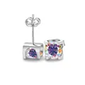 Ohrstecker aus S925 Sterlingsilber mit farbenfrohem violettem und rosa Moissanit - Einkarat (Paar) / AB Regenbogen
