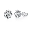 Macro detail of snowflake stud earrings featuring heart-shaped prongs and moissanite stone - 6.5mm*2 / Snowflake Heart Claw Moissanite Stud Earrings / White