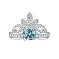 Elegant 925 silver crown ring with a 1-carat sky blue moissanite center stone - US 6 / Blue
