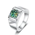 Klassieke moissanite herenring in gepolijst zilver met sprankelende ronde edelsteen - US 7 / 1 ct / Teal