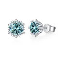 S925 sterling silver snowflake stud earrings featuring a round blue moissanite center - 6.5mm*2 / Snowflake Heart Claw Moissanite Stud Earrings / Blue