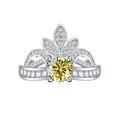 Elegant 925 silver crown ring with 1 carat round yellow moissanite and pave accents - US 6 / Yellow