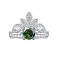 925 sterling silver crown ring with 1ct green moissanite gemstone and pave diamonds - US 6 / Dark Green