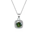 Zilveren vierkante halsketting met een een karaat groene edelsteen en diamanten halo - 1 Karaat 6,5 mm (9203) / Donkergroen