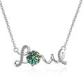 S925 silver necklace featuring a 'Love' pendant with a 1-carat green moissanite stone - 1 Carat (6.5mm) / Teal