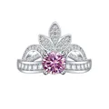 925 silver crown ring with 1ct pink moissanite and baguette-cut white diamonds - Pink