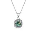 Zilveren vierkante halo ketting met een ronde moissaniet steen aan fijne ketting - Teal