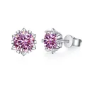 Sparkling S925 sterling silver snowflake earrings with pink moissanite stones - Pink
