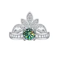 Elegant crown shaped 925 sterling silver ring featuring a 1ct green moissanite gemstone - US 6 / Teal