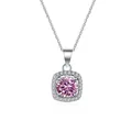 Elegante vierkante zilveren ketting met roze steen van één karaat en pave-zetting - Roze