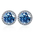 Classic 925 silver round halo stud earrings with 1ct blue moissanite gemstone - 0.5ct / Sapphire Blue