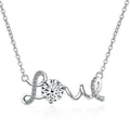 Macro shot of S925 silver Love pendant necklace with a 1-carat round cut moissanite - 1 Carat (6.5mm) / White