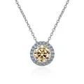 Classic 925 sterling silver round pendant necklace with champagne moissanite and halo stones - Light Yellow