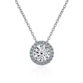 Macro detail of round halo pendant necklace with brilliant cut moissanite and S925 silver - 1 Carat 6.5mm / White