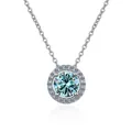 Classic 925 sterling silver halo necklace with round blue moissanite pendant on white background - 1 Carat 6.5mm / Blue