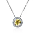 Macro shot of 925 sterling silver necklace featuring a round halo yellow moissanite pendant - Yellow
