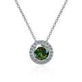 Classic 925 sterling silver halo necklace featuring a deep green round moissanite stone - 1 Carat 6.5mm / Dark Green