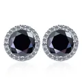 Classic 925 sterling silver halo stud earrings with 1ct black moissanite center stone - 0.5ct / Black