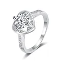Detail of S925 silver ring featuring heart-shaped setting and 1 carat moissanite gemstone - HK Size 10 / White
