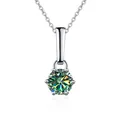 Zilveren moissanite ketting met ronde hanger en zes klauwen op spiegelend oppervlak - 1 Karaat (6,5mm) / Teal