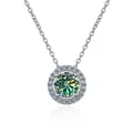 Elegant 925 sterling silver halo necklace featuring a sparkling green moissanite pendant - 1 Carat 6.5mm / Teal