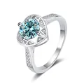 Elegant S925 sterling silver ring featuring a 1 carat round blue moissanite in heart setting - HK Size 10 / Blue