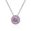 Classic S925 sterling silver necklace with pink moissanite pendant in halo setting - Pink