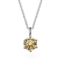 Classic yellow moissanite pendant necklace with six-prong setting on silver chain - 1 Carat (6.5mm) / Champagne