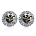 Elegant halo stud earrings with grey round cut moissanite in 925 silver setting - 0.5ct / Gray