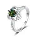 Close-up of S925 sterling silver ring featuring a 1ct round green moissanite stone - HK Size 10 / Dark Green