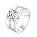 Silver men's ring with white gold plating and a brilliant 1-carat round moissanite stone - Adjustable Open / 1 ct / White