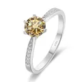 Detail von S925 Sterlingsilberring mit 6-Krallen-Fassung und Champagner-Stein - Einstellbar Offen / 1 ct / Champagner