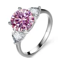 Luxuriöser S925 Silberring mit 3 Karat rosa Moissanit und herzförmigen Seitensteinen - Rosa