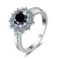S925 sterling silver ring featuring a 1ct round black moissanite stone in halo setting - HK Size 9 / Black