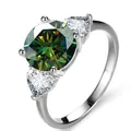 Lussuoso anello in argento S925 con moissanite verde da 3 carati e accenti a cuore - Taglia HK 10 / Verde Scuro