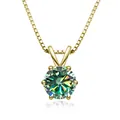 Collana classica in argento S925 dorato con ciondolo in moissanite a sei griffe e catena - 1 Carato 6,5mm / Verde Azzurro (Collana d'Oro)