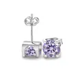 S925 Sterling Silber Ohrstecker mit lila Moissanit im Rundschliff und Ochsenkopf-Fassung - Einkarat (Paar) / Hellviolett