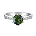 Klassischer S925 Silberring mit 1-2 Karat grünem Moissanit im runden Schliff und Sechs-Klauen - Größe 5 / 1 ct / Dunkelgrün