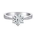 Klassischer Sechs-Klauen-Ring aus 925er Sterlingsilber mit brillantem Moissanit-Stein - Größe 5 / 1 ct / Weiß