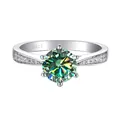 Klassischer Sechs-Klauen-Ring aus 925er Sterlingsilber mit 1-2 Karat Moissanit-Edelstein - Größe 5 / 1 ct / Blaugrün